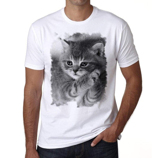 Gray Kitten Sleeping Tshirt Mens Tee White 100% Cotton 00186