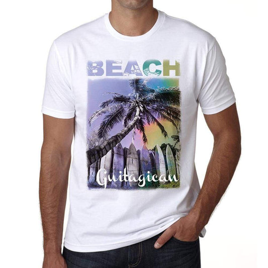 Guitagican, Beach Palm, white, <span>Men's</span> <span><span>Short Sleeve</span></span> <span>Round Neck</span> T-shirt - ULTRABASIC