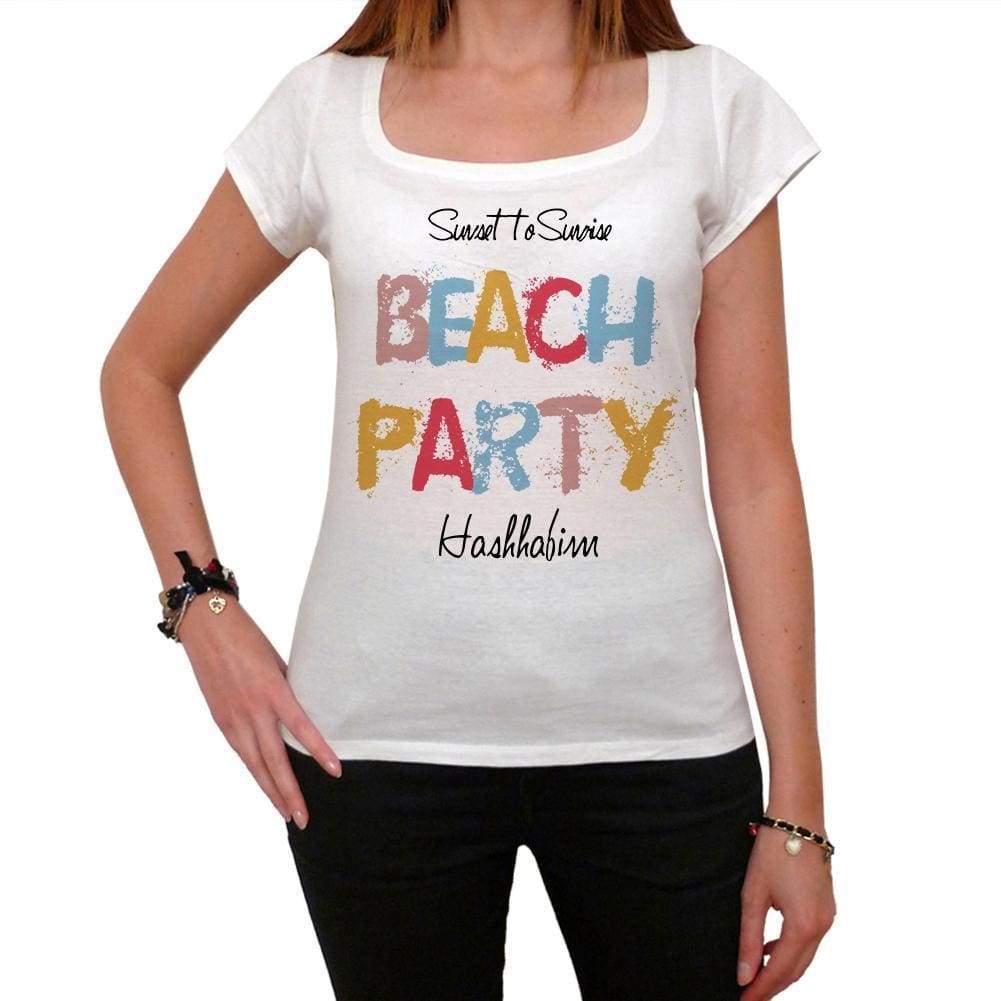 Hashhafim Beach Party White Womens Short Sleeve Round Neck T-Shirt 00276 - White / Xs - Casual