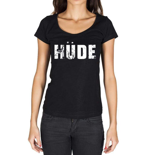 Hüde German Cities Black Womens Short Sleeve Round Neck T-Shirt 00002 - Casual