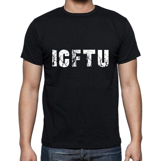 Icftu Mens Short Sleeve Round Neck T-Shirt 5 Letters Black Word 00006 - Casual