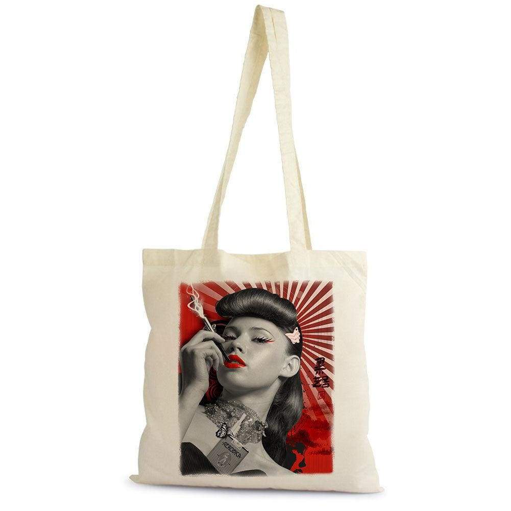 Japan Pin-Up H Tote Bag Shopping Natural Cotton Gift Beige 00272 - Beige / 100% Cotton - Tote Bag