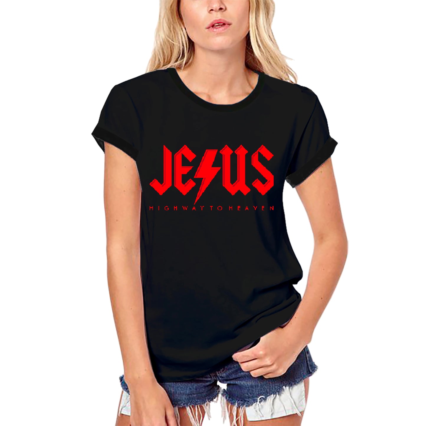 ULTRABASIC Damen Bio-T-Shirt Jesus Highway to Heaven – Religiöses Shirt