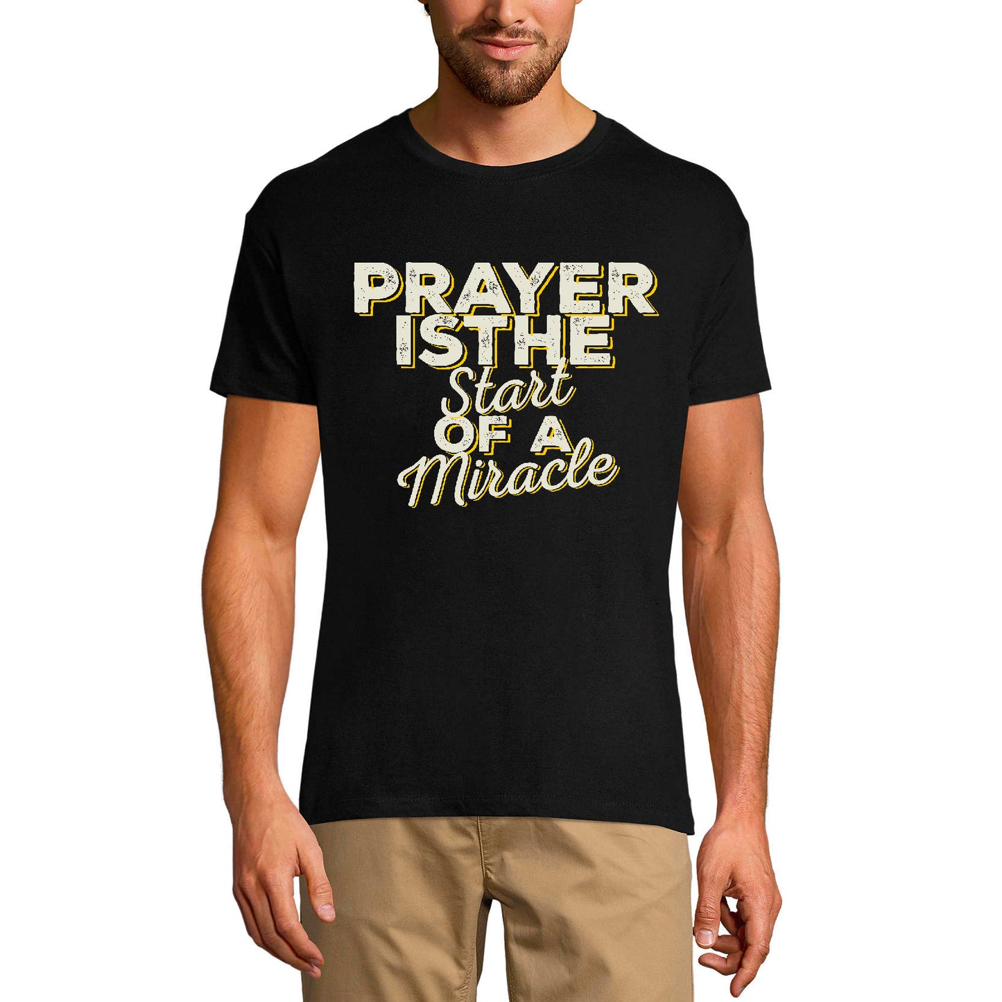 ULTRABASIC Herren-T-Shirt „Prayer is the Beginn of the Miracle – Bible Religious Shirt“.