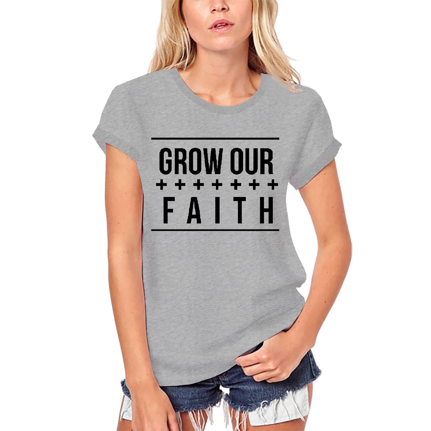 ULTRABASIC Damen-Bio-T-Shirt Grow Our Faith – Christus-Bibel-Religionsshirt