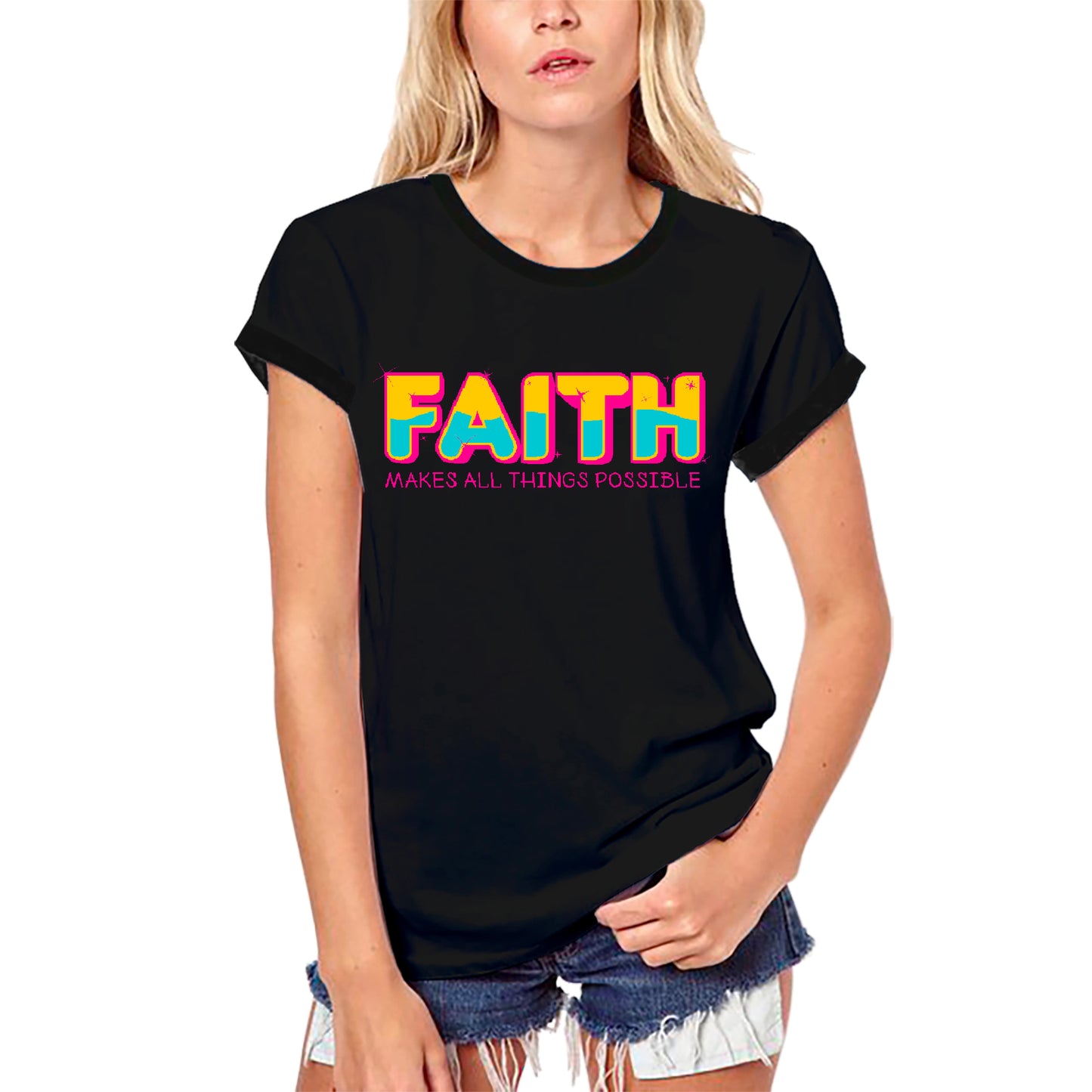 ULTRABASIC Damen-Bio-Religions-T-Shirt „Glaube macht alles möglich“-Shirt