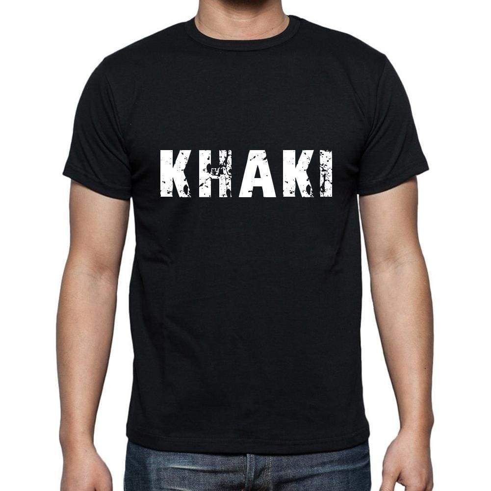 Khaki Mens Short Sleeve Round Neck T-Shirt 5 Letters Black Word 00006 - Casual