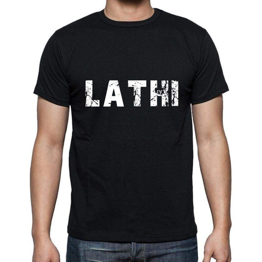 Lathi Mens Short Sleeve Round Neck T-Shirt 5 Letters Black Word 00006 - Casual