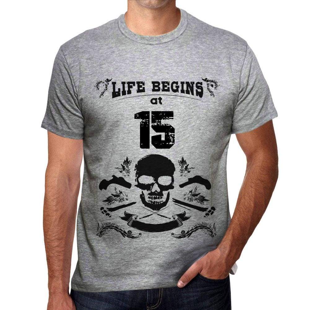 Life Begins At 15 Mens T-Shirt Grey Birthday Gift 00450 - Grey / S - Casual