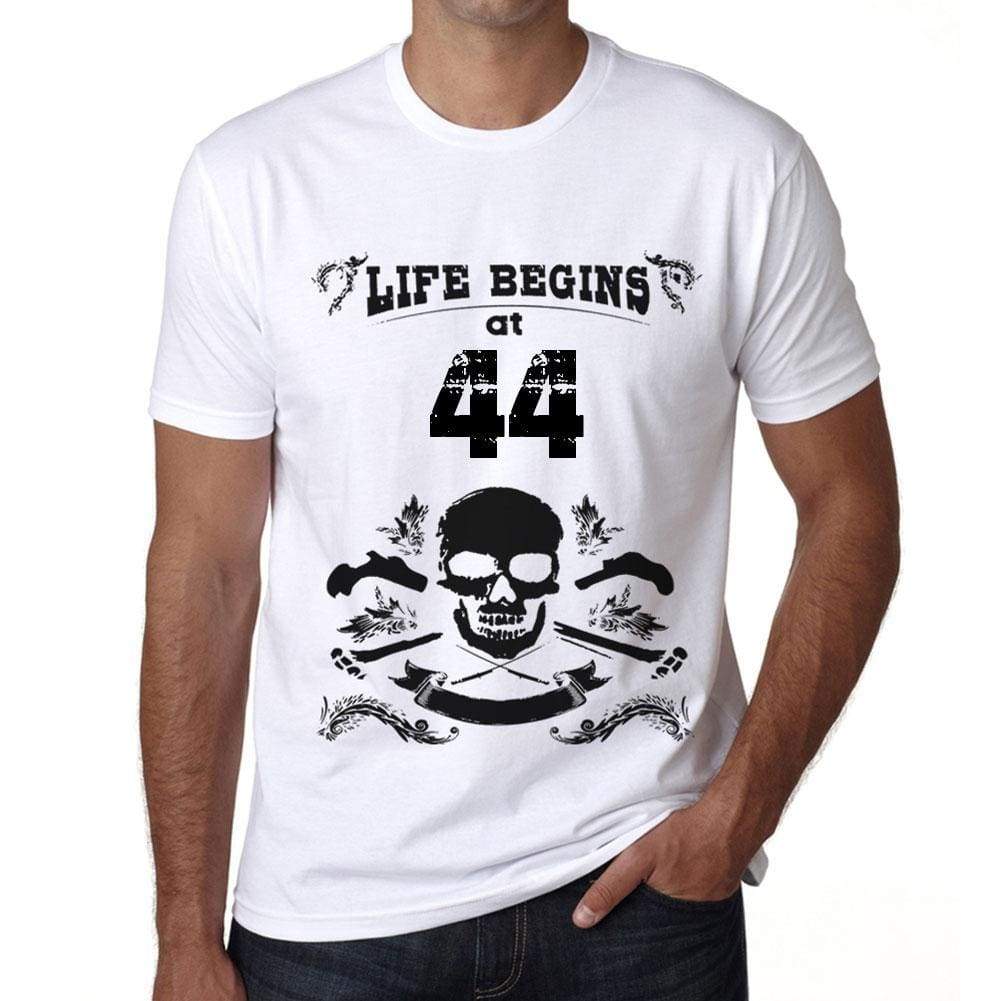 Life Begins At 44 Mens T-Shirt White Birthday Gift 00448 - White / Xs - Casual