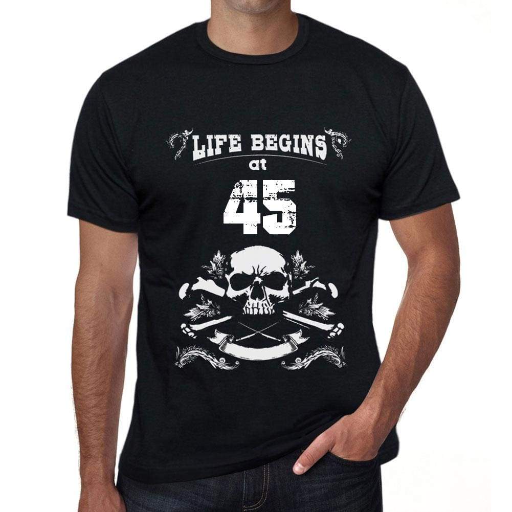 Life Begins At 45 Mens Black T-Shirt Birthday Gift 00449 - Black / Xs - Casual