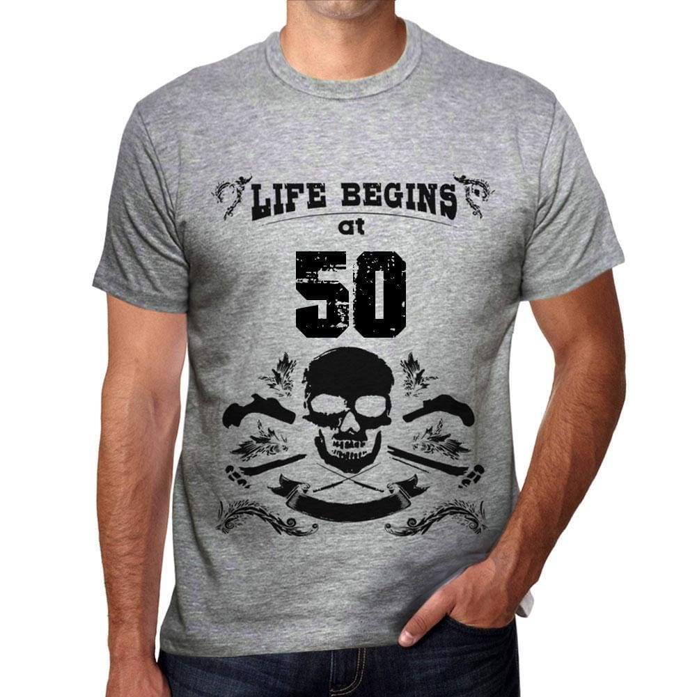 Life Begins At 50 Mens T-Shirt Grey Birthday Gift 00450 - Grey / S - Casual