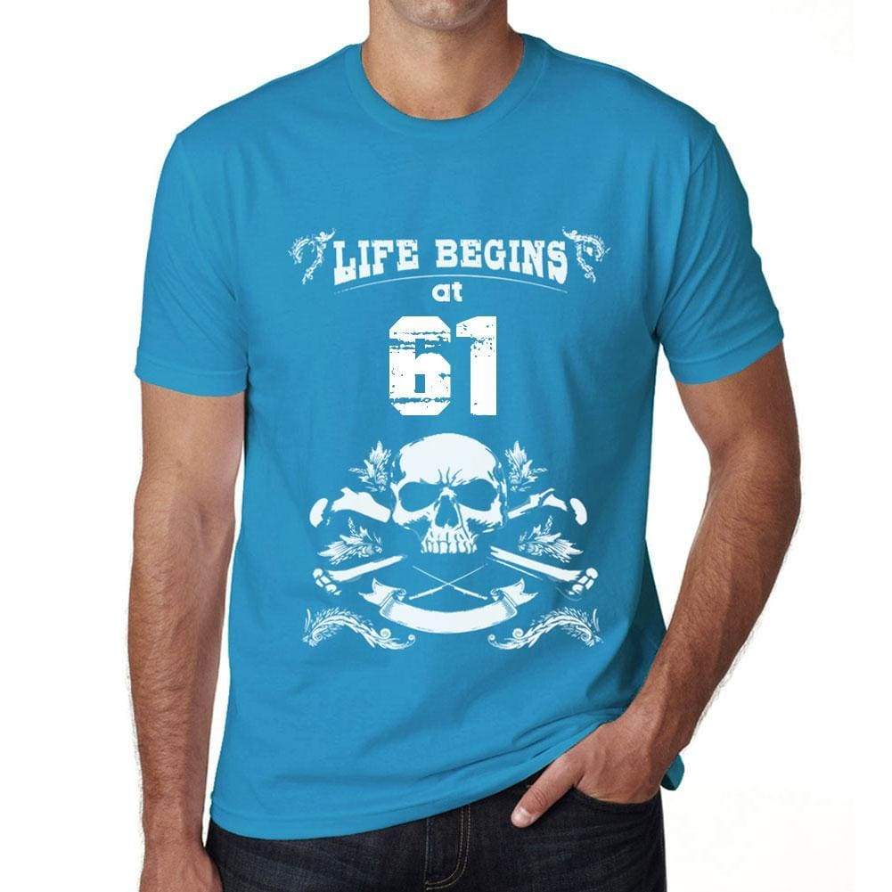 Life Begins At 61 Mens T-Shirt Blue Birthday Gift 00451 - Blue / Xs - Casual