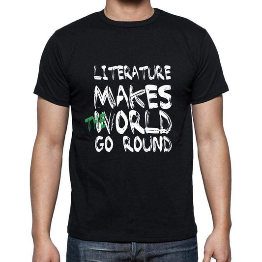 Literature World Goes Round Mens Short Sleeve Round Neck T-Shirt 00082 - Black / S - Casual