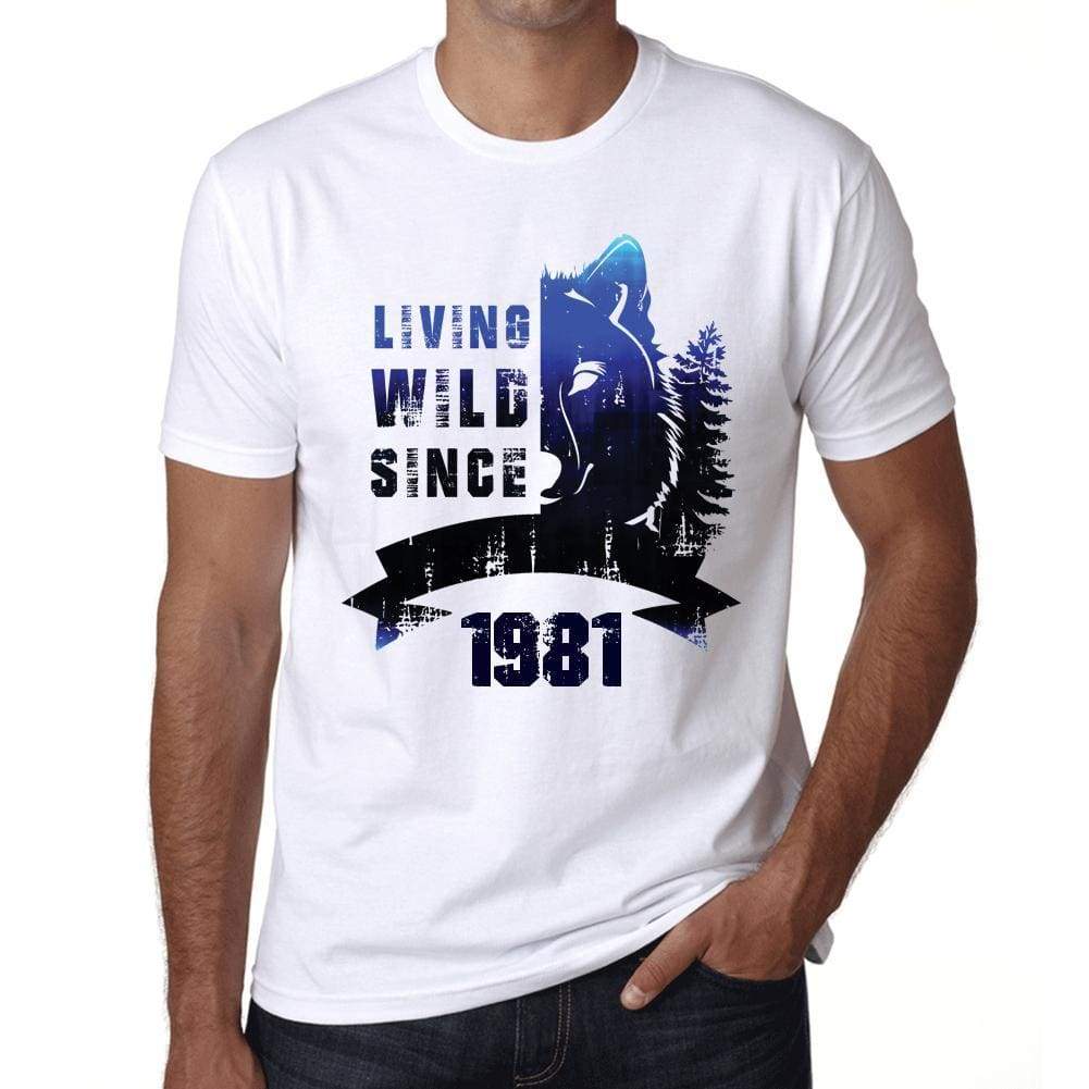 'Living Wild Since 1981 <span>Men's</span> T-shirt White Birthday Gift 00508 - ULTRABASIC