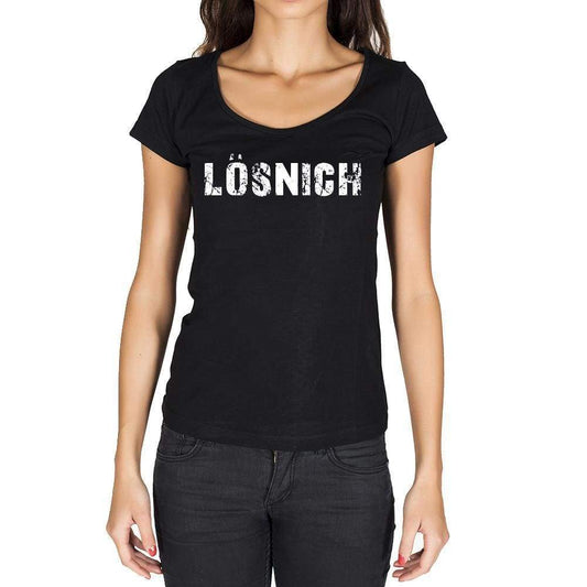 Lösnich German Cities Black Womens Short Sleeve Round Neck T-Shirt 00002 - Casual