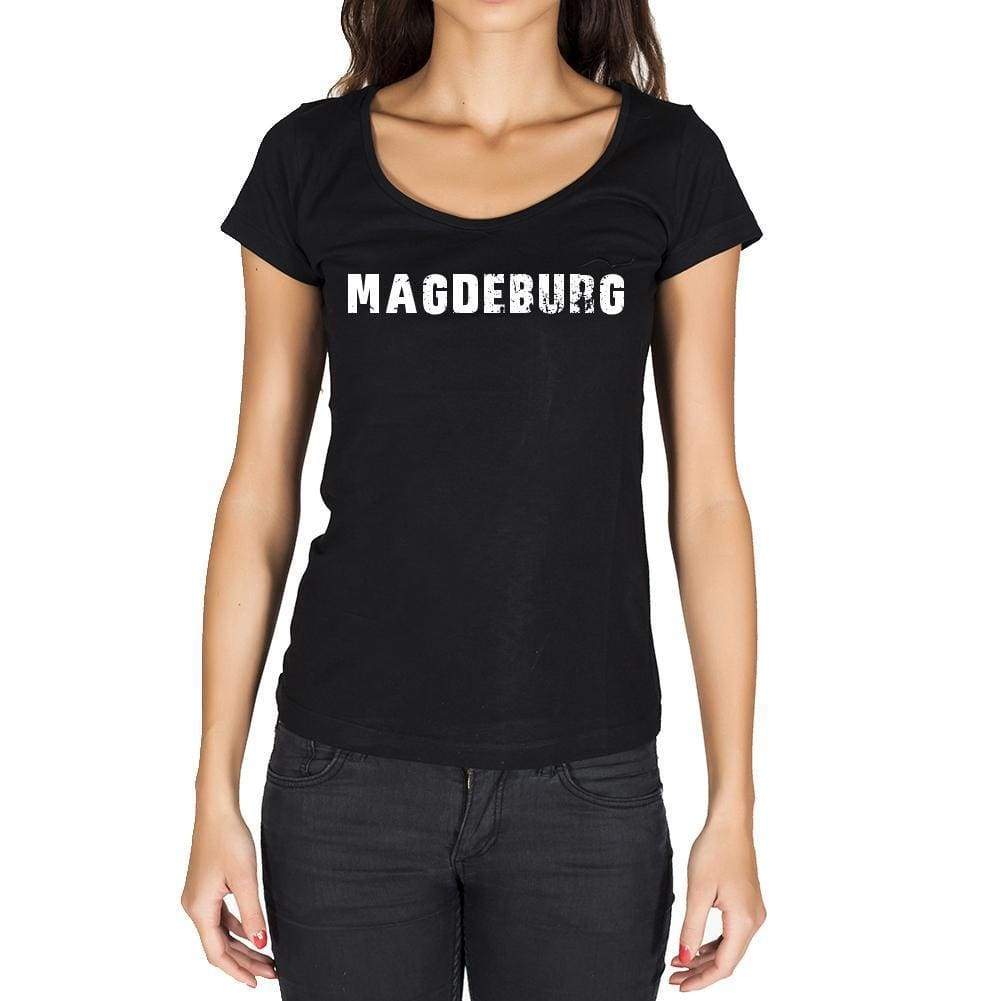 Magdeburg German Cities Black Womens Short Sleeve Round Neck T-Shirt 00002 - Casual
