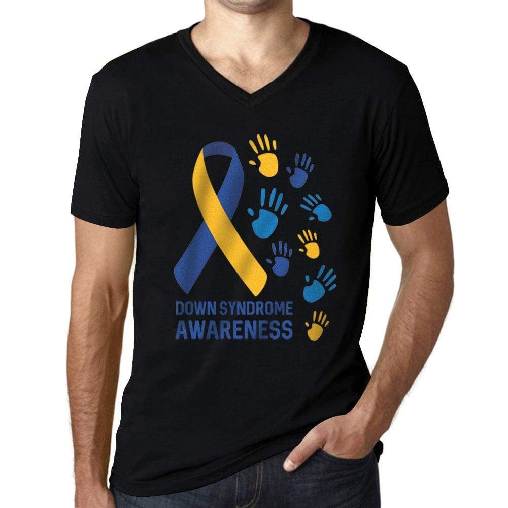 Mens Graphic V-Neck T-Shirt Down Syndrome Awareness Deep Black - Deep Black / S / Cotton - T-Shirt