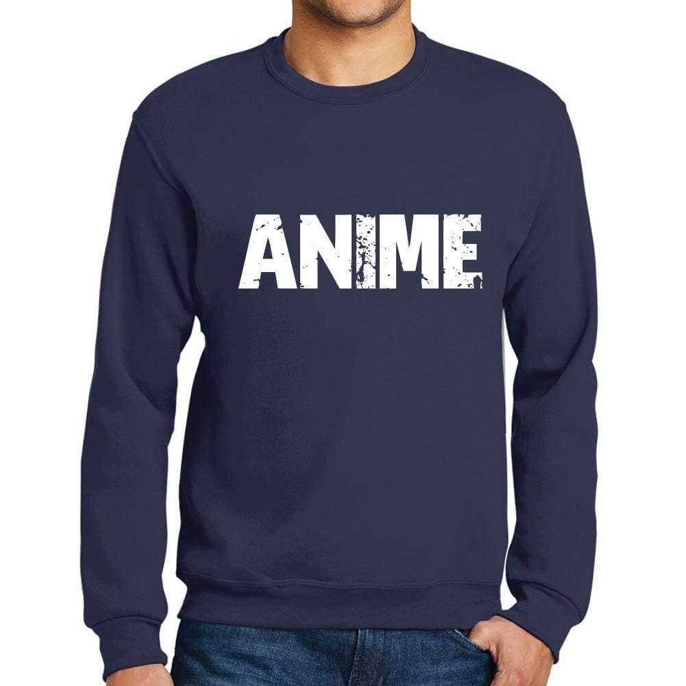 Mens Printed Graphic Sweatshirt Popular Words Anime French Navy - French Navy / Small / Cotton - Sweatshirts