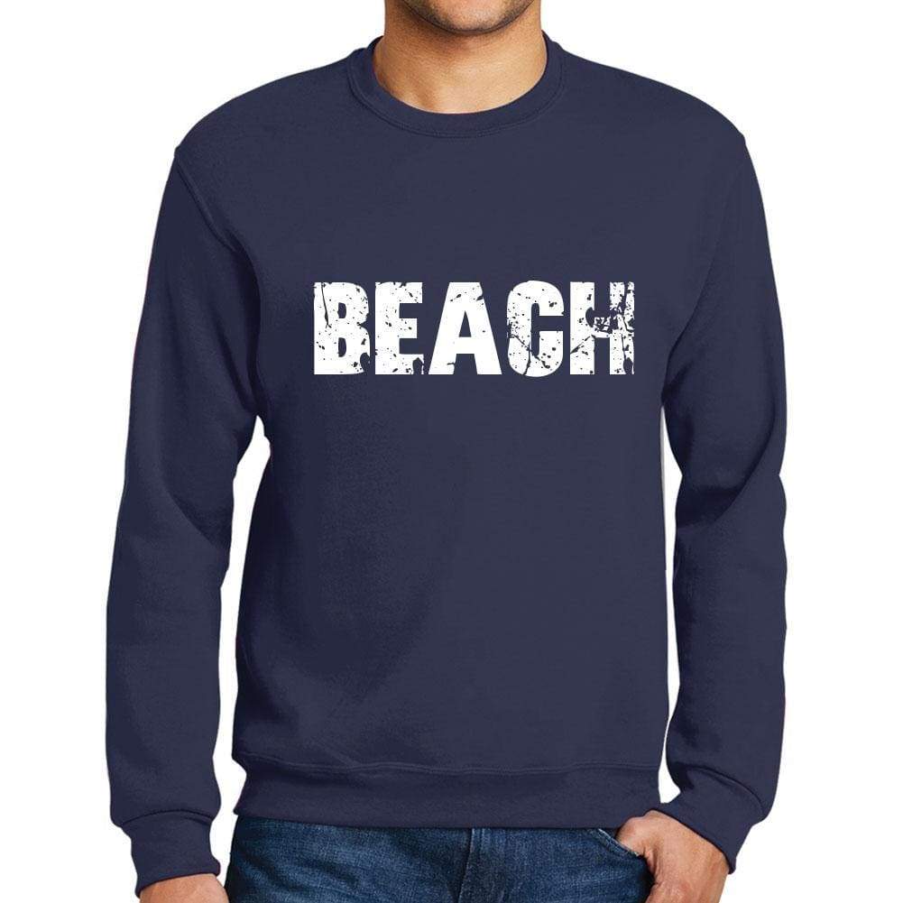Mens Printed Graphic Sweatshirt Popular Words Beach French Navy - French Navy / Small / Cotton - Sweatshirts