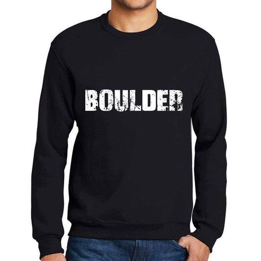 Mens Printed Graphic Sweatshirt Popular Words Boulder Deep Black - Deep Black / Small / Cotton - Sweatshirts