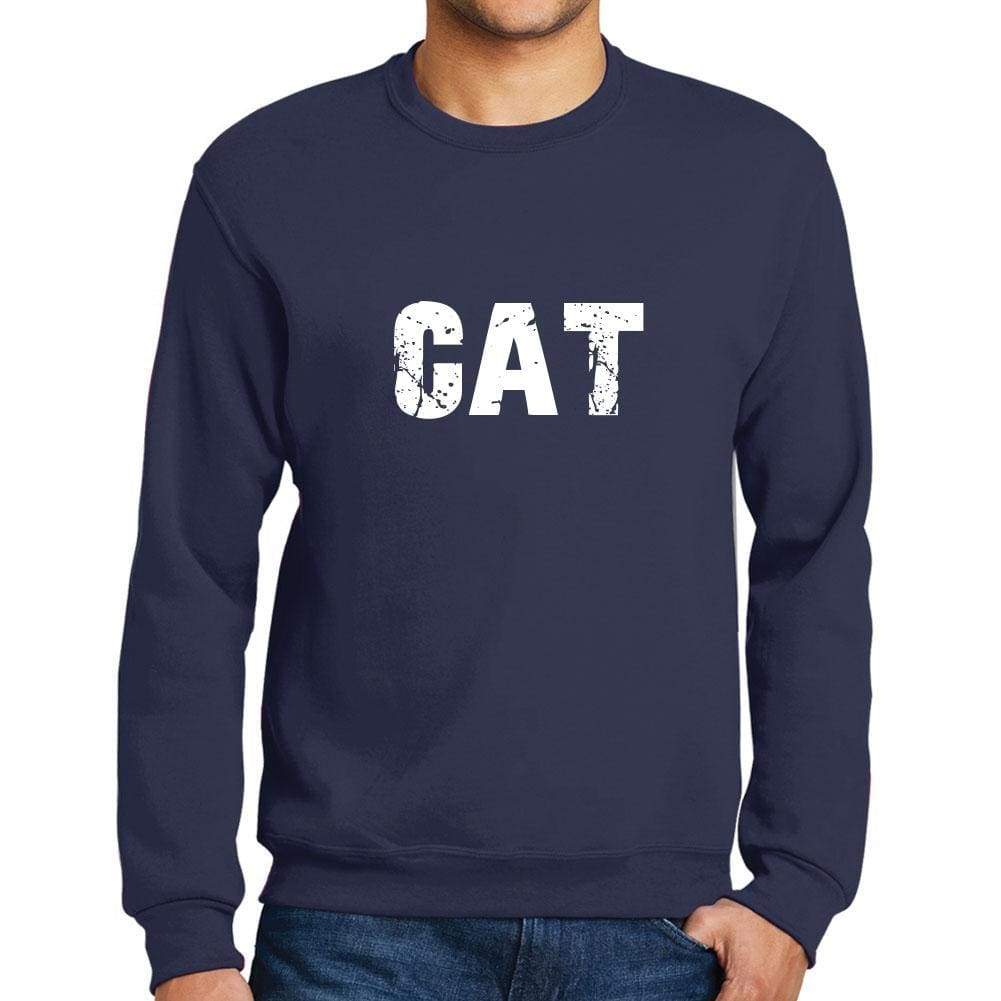 Mens Printed Graphic Sweatshirt Popular Words Cat French Navy - French Navy / Small / Cotton - Sweatshirts