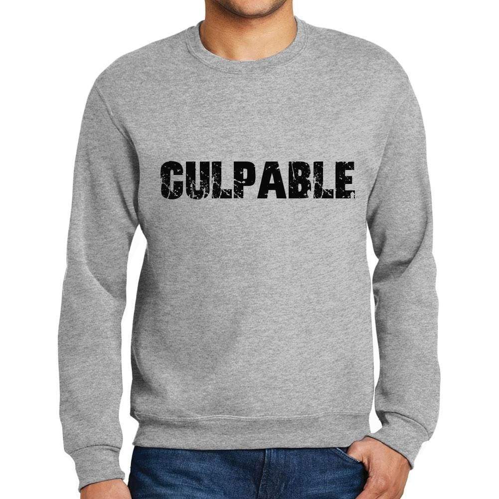 Mens Printed Graphic Sweatshirt Popular Words Culpable Grey Marl - Grey Marl / Small / Cotton - Sweatshirts