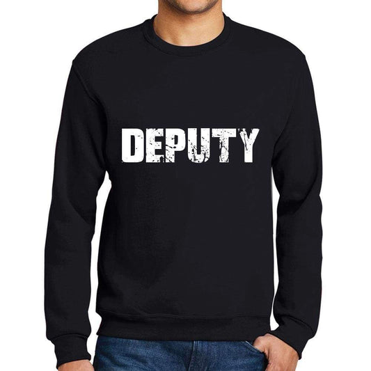 Mens Printed Graphic Sweatshirt Popular Words Deputy Deep Black - Deep Black / Small / Cotton - Sweatshirts