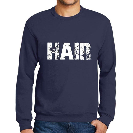 Mens Printed Graphic Sweatshirt Popular Words Hair French Navy - French Navy / Small / Cotton - Sweatshirts
