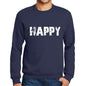 Mens Printed Graphic Sweatshirt Popular Words Happy French Navy - French Navy / Small / Cotton - Sweatshirts