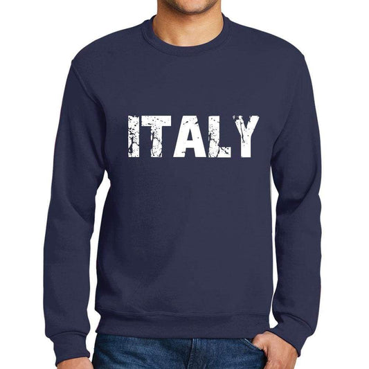 Mens Printed Graphic Sweatshirt Popular Words Italy French Navy - French Navy / Small / Cotton - Sweatshirts