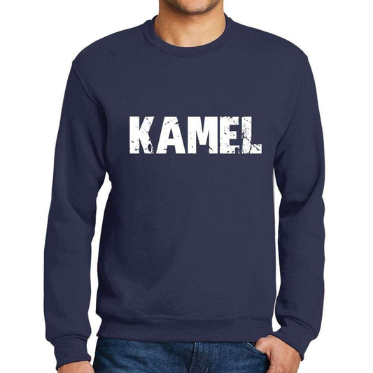 Mens Printed Graphic Sweatshirt Popular Words Kamel French Navy - French Navy / Small / Cotton - Sweatshirts