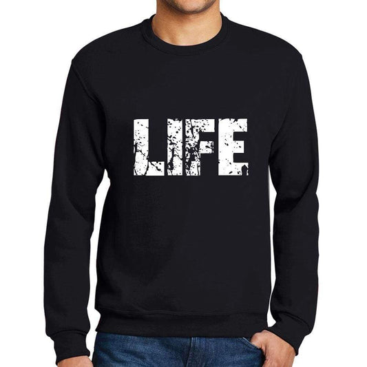 Mens Printed Graphic Sweatshirt Popular Words Life Deep Black - Deep Black / Small / Cotton - Sweatshirts