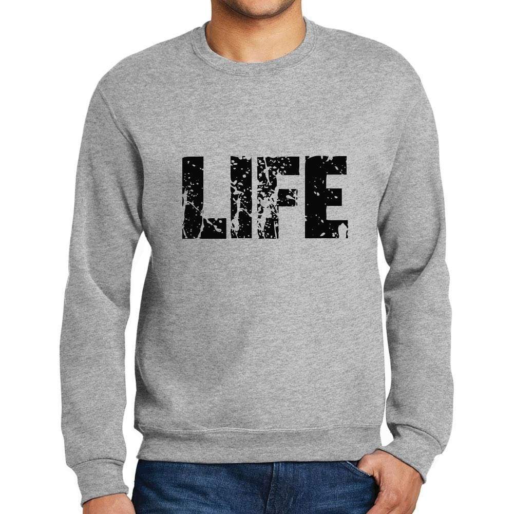 Mens Printed Graphic Sweatshirt Popular Words Life Grey Marl - Grey Marl / Small / Cotton - Sweatshirts