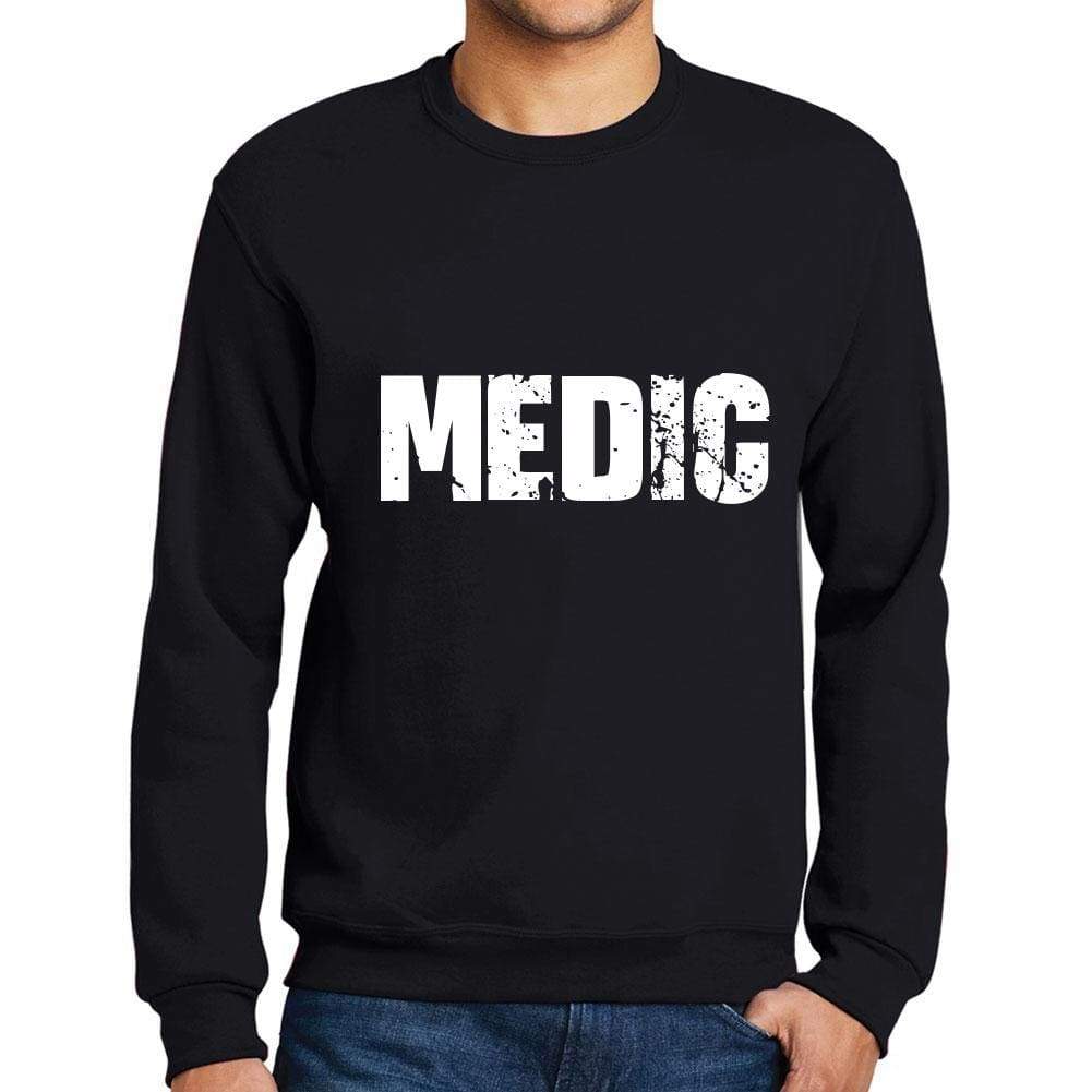 Mens Printed Graphic Sweatshirt Popular Words Medic Deep Black - Deep Black / Small / Cotton - Sweatshirts