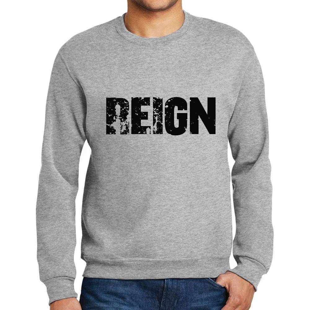 Mens Printed Graphic Sweatshirt Popular Words Reign Grey Marl - Grey Marl / Small / Cotton - Sweatshirts