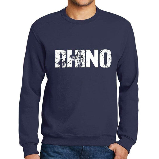 Mens Printed Graphic Sweatshirt Popular Words Rhino French Navy - French Navy / Small / Cotton - Sweatshirts