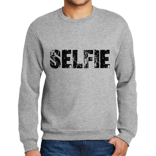 Mens Printed Graphic Sweatshirt Popular Words Selfie Grey Marl - Grey Marl / Small / Cotton - Sweatshirts
