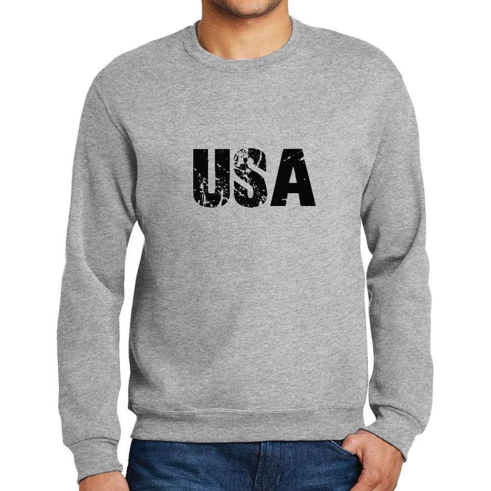 Mens Printed Graphic Sweatshirt Popular Words Usa Grey Marl - Grey Marl / Small / Cotton - Sweatshirts