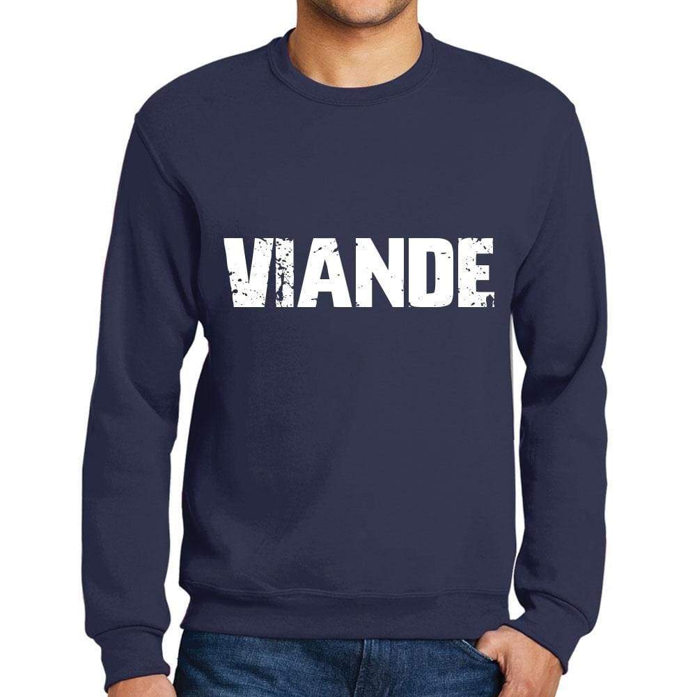 Mens Printed Graphic Sweatshirt Popular Words Viande French Navy - French Navy / Small / Cotton - Sweatshirts