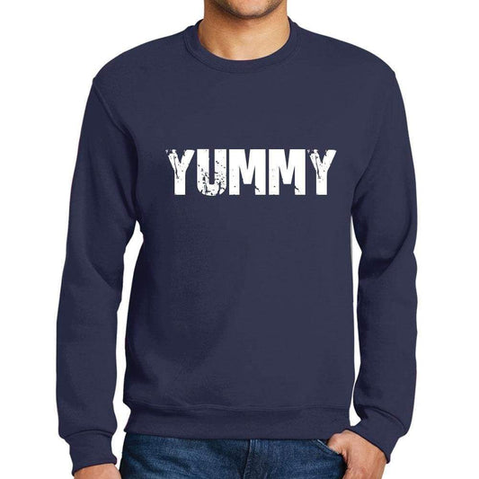 Mens Printed Graphic Sweatshirt Popular Words Yummy French Navy - French Navy / Small / Cotton - Sweatshirts
