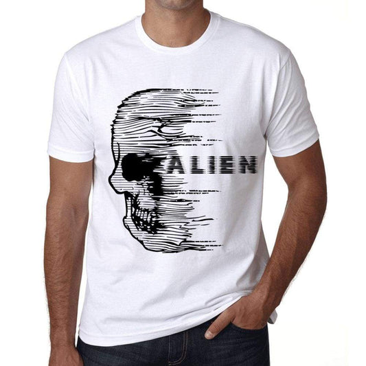 Mens Vintage Tee Shirt Graphic T Shirt Anxiety Skull Alien White - White / Xs / Cotton - T-Shirt