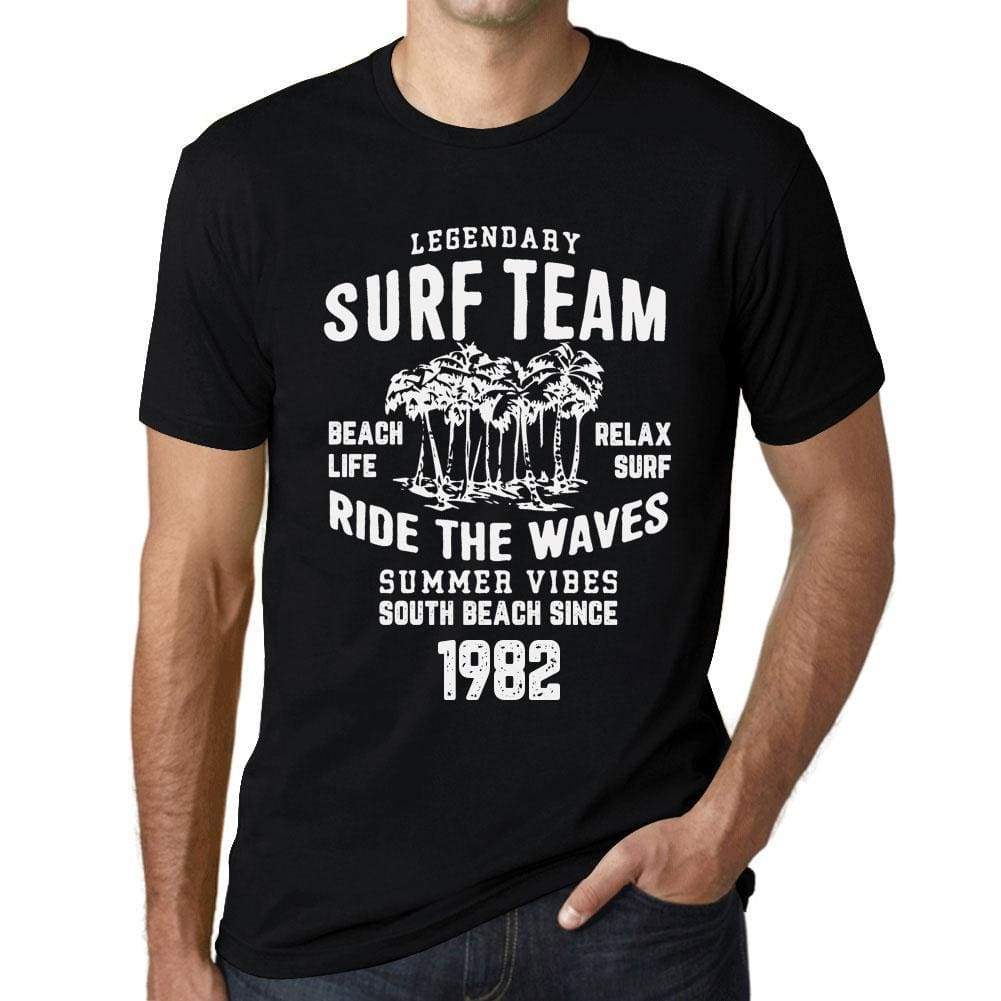 Mens Vintage Tee Shirt Graphic T Shirt Surf Team 1982 Deep Black - Deep Black / Xs / Cotton - T-Shirt