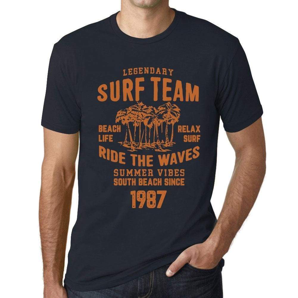 Mens Vintage Tee Shirt Graphic T Shirt Surf Team 1987 Navy - Navy / Xs / Cotton - T-Shirt