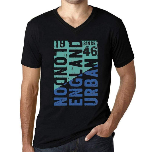 Mens Vintage Tee Shirt Graphic T Shirt V Neck London Since 46 Deep Black - Black / S / Cotton - T-Shirt