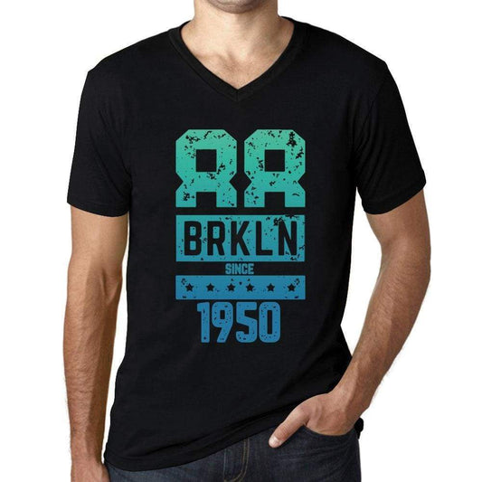 Mens Vintage Tee Shirt Graphic V-Neck T Shirt Brkln Since 1950 Deep Black - Black / S / Cotton - T-Shirt