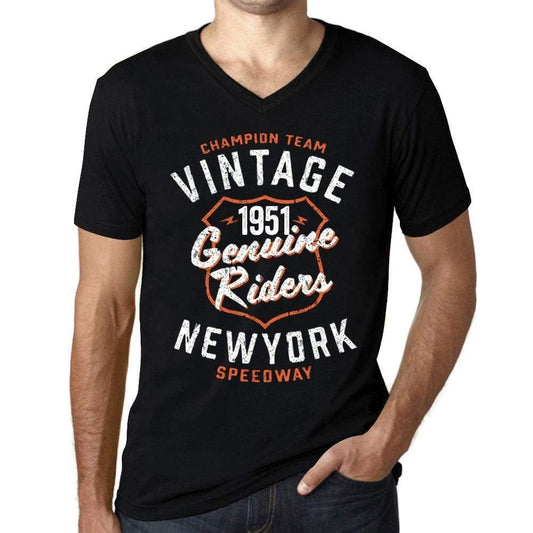 Mens Vintage Tee Shirt Graphic V-Neck T Shirt Genuine Riders 1951 Black - Black / S / Cotton - T-Shirt