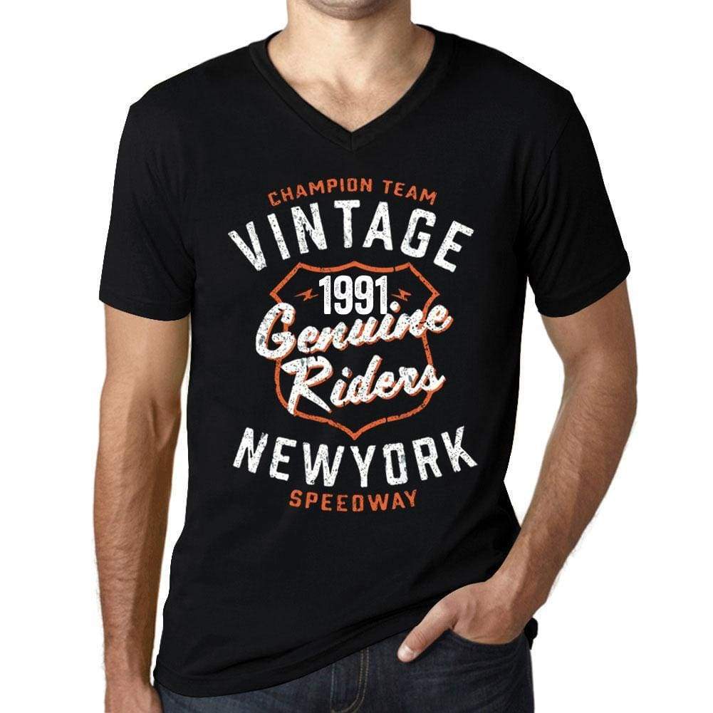 Mens Vintage Tee Shirt Graphic V-Neck T Shirt Genuine Riders 1991 Black - Black / S / Cotton - T-Shirt