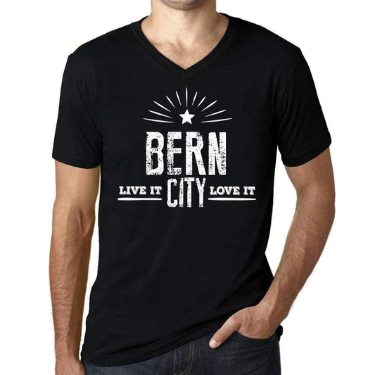 Mens Vintage Tee Shirt Graphic V-Neck T Shirt Live It Love It Bern Deep Black - Black / S / Cotton - T-Shirt