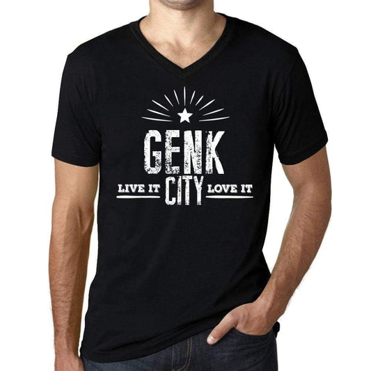 Mens Vintage Tee Shirt Graphic V-Neck T Shirt Live It Love It Genk Deep Black - Black / S / Cotton - T-Shirt